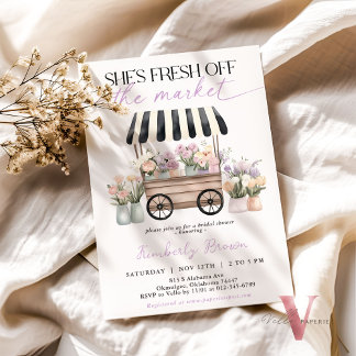 She's Fresh Off the Market Purple Bridal Shower Invitation