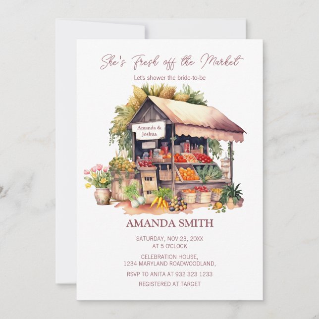 She's Fresh Off the Market Veggie Bridal Shower  Invitation (Front)