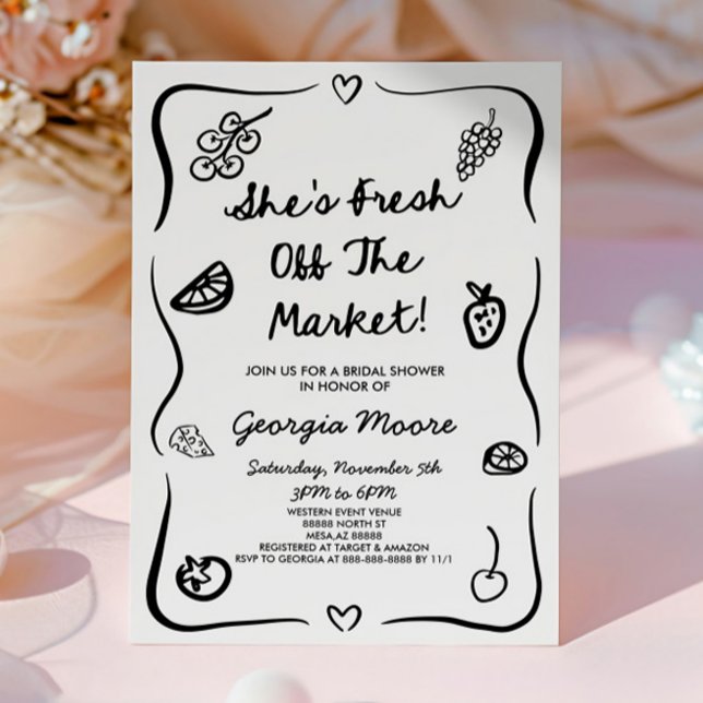 She's Fresh Off The Market Whimsical Bridal Shower Invitation (Creator Uploaded)