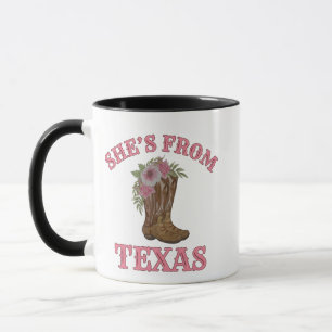 She's from Texas, Cowgirl Boots with Flowers Mug