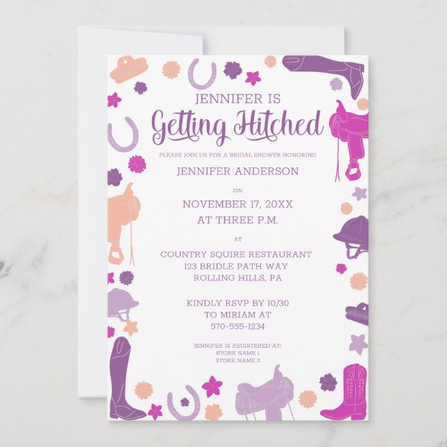 She's Getting Hitched Fun Equestrian Bridal Shower Invitation (Front)