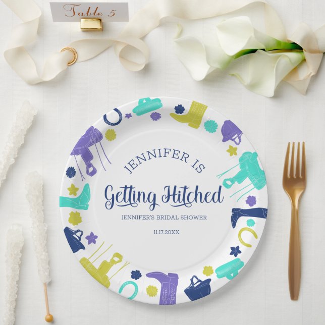 She's Getting Hitched Fun Equestrian Bridal Shower Paper Plate (Wedding)
