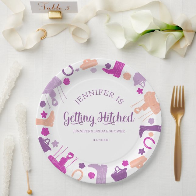 She's Getting Hitched Fun Equestrian Bridal Shower Paper Plate (Wedding)