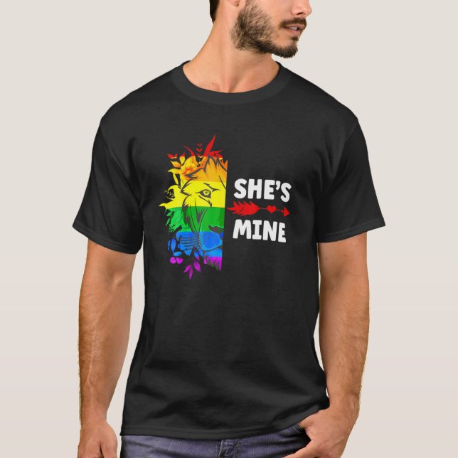She's Mine I'm Hers Lesbian Couples Lion LGBT Vale T-Shirt (Front)