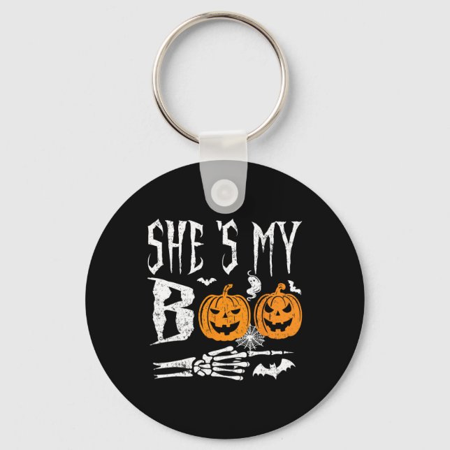 She's My Boo Skeleton Hand Pumpkin Halloween Match Key Ring (Front)