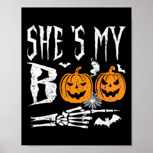 She's My Boo Skeleton Hand Pumpkin Halloween Match Poster