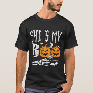 She's My Boo Skeleton Hand Pumpkin Halloween Match T-Shirt