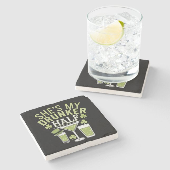 Shes My Drunker Half St Patricks Matching Couple Stone Coaster (Side)