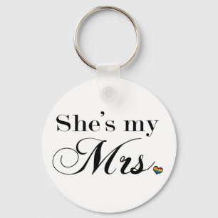 She's My Mrs. Lesbian Pride Typography w/ Heart Key Ring