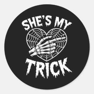She's My Treat Funny Halloween Matching Couple Boy Classic Round Sticker