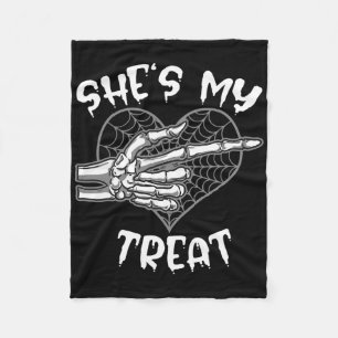 She's My Treat Funny Halloween Matching Couple Boy Fleece Blanket