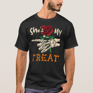 Shes My Treat Halloween Skeleton Hand Holding Flow T-Shirt