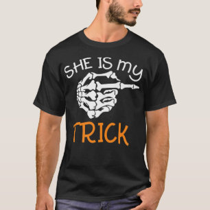 Shes My Trick Halloween Night Costume Skeleton Fin T-Shirt