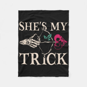 She's My Trick Matching Couple Halloween Costume B Fleece Blanket