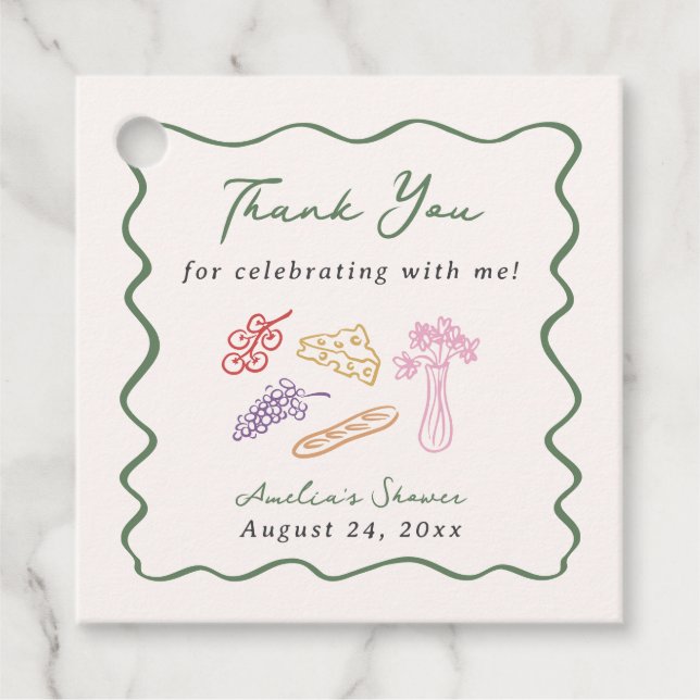 She's Off the Market Bold & Whimsical Hand Drawn Favour Tags (Front)