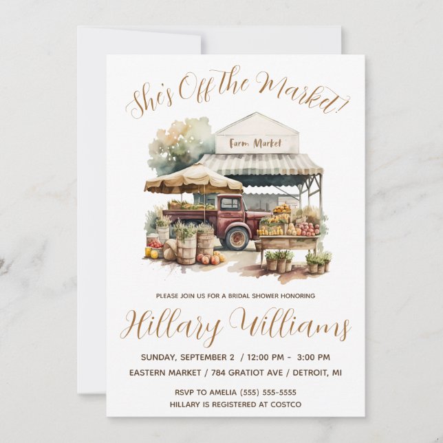 She's Off the Market!  Farm Market Bridal Shower  Invitation (Front)