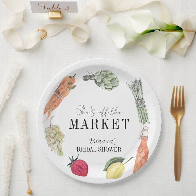 She's Off the Market Farmers' Market Bridal Shower Paper Plate (Wedding)