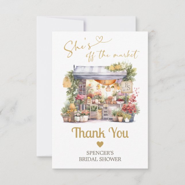 She's Off the Market Gold Flat Thank You Card (Front)