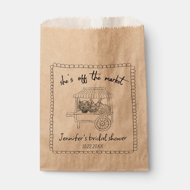 "She's off the Market" Hand Drawn Bridal Shower Favour Bag (Front)