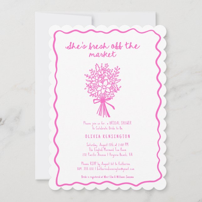 She's Off the Market Hand-Drawn Bridal Shower  Invitation (Front)