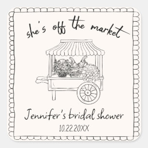 "She's off the Market" Hand Drawn Bridal Shower Square Sticker