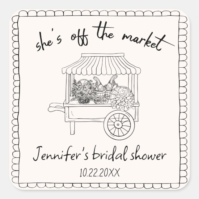 "She's off the Market" Hand Drawn Bridal Shower Square Sticker (Front)
