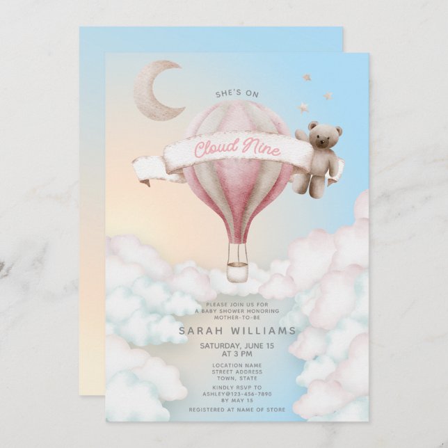 She's On Cloud 9 Baby Shower Invitation (Front/Back)