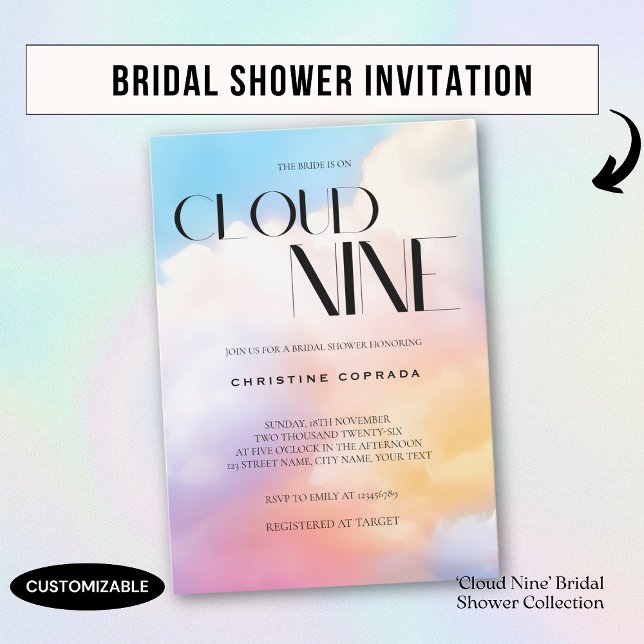 She's on cloud 9 Colourful Pastel Bridal Shower  Invitation (Creator Uploaded)