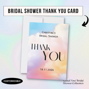 She's on cloud 9 Colourful Pastel Bridal Shower Thank You Card