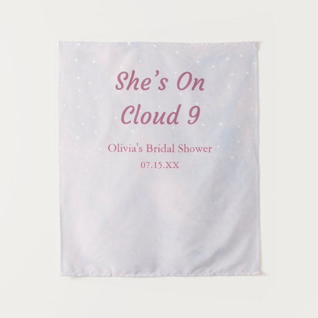 She's On Cloud 9 Dreamy Bridal Shower Backdrop  Tapestry (Front)