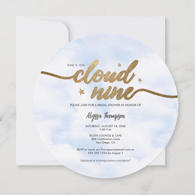 She's on Cloud 9 Dreamy Bridal Shower Clouds Invitation (Front)