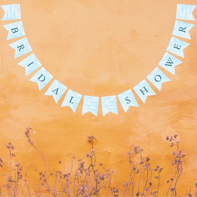 She's On Cloud 9 Dreamy Sky Blue Bridal Shower  Bunting (On Cloud 9 Dreamy Sky Blue Bridal Shower Bunting Flag )