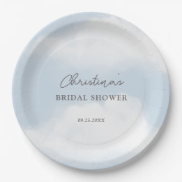 She's on Cloud 9 Dreamy Watercolor Bridal Shower Paper Plate