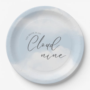 She's on Cloud 9 Dreamy Watercolor Bridal Shower Paper Plate