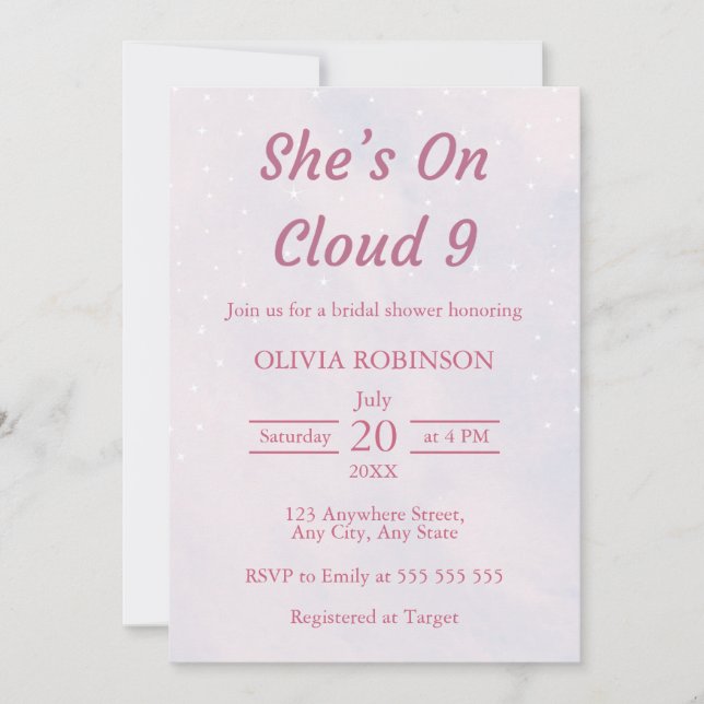 She's On Cloud 9 Pastel Dreamy Bridal Shower  Invitation (Front)