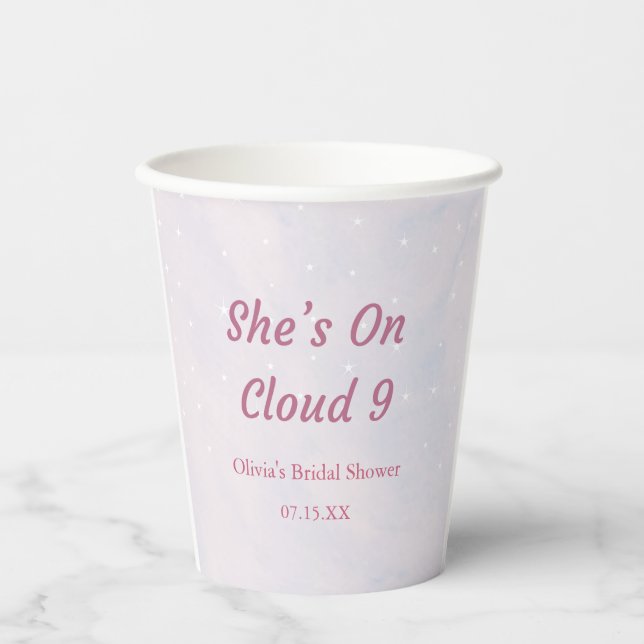 She's On Cloud 9 Pastel Dreamy Bridal Shower  Paper Cups (Front)