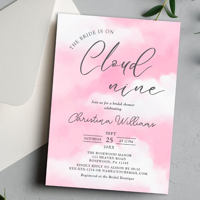 She's on Cloud 9 Pink Bridal Shower Invitation (Creator Uploaded)