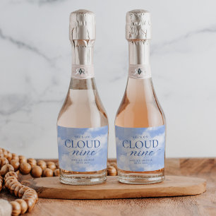 She's On Cloud Nine Blue Bridal Shower Sparkling Wine Label