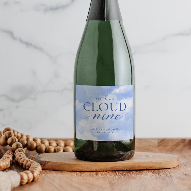 She's On Cloud Nine Blue  Bridal Shower Sparkling Wine Label (Creator Uploaded)
