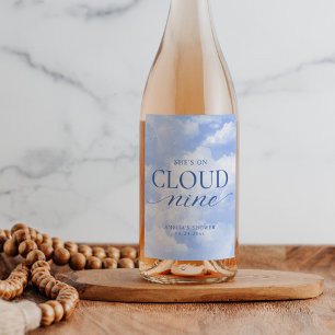 She's On Cloud Nine Blue  Bridal Shower Wine Label