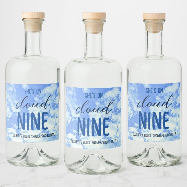 She's On Cloud Nine! Bridal Shower/Bachelorette Liquor Bottle Label (Bottles)