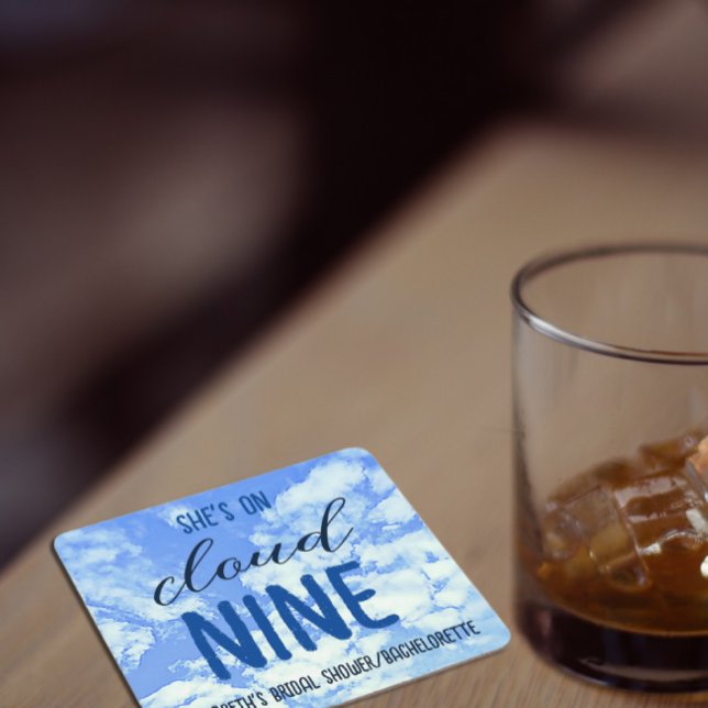 She's On Cloud Nine! Bridal Shower/Bachelorette Square Paper Coaster (Creator Uploaded)