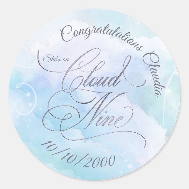 She's On Cloud Nine Bridal Shower Classic Round Sticker (Front)