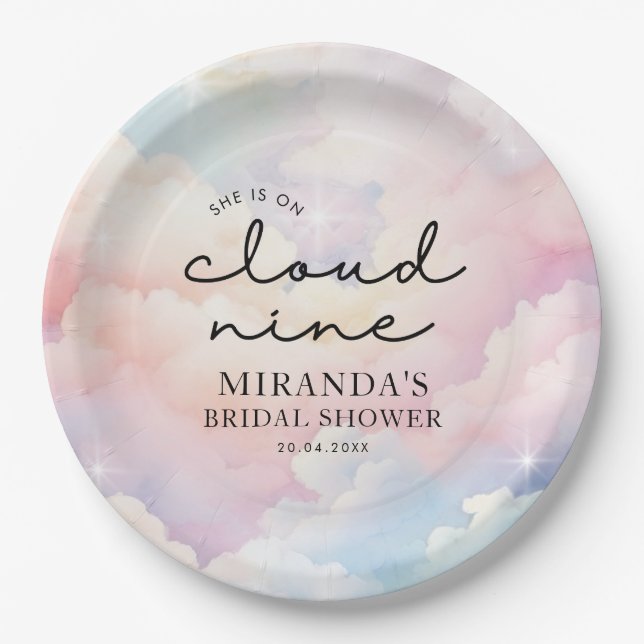 She's On Cloud Nine Dreamy Stars Bridal Shower Paper Plate (Front)