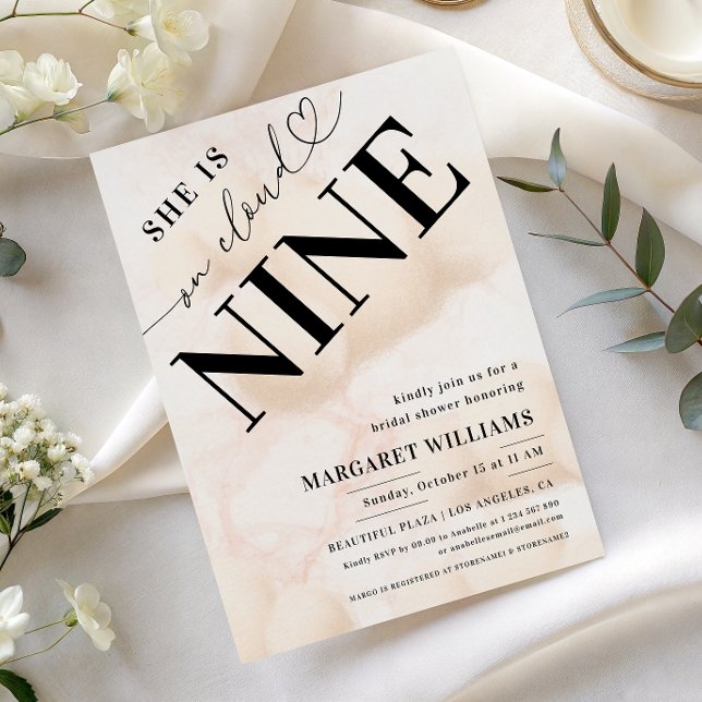 She's on Cloud Nine Heart Script Bridal Shower Invitation (Creator Uploaded)