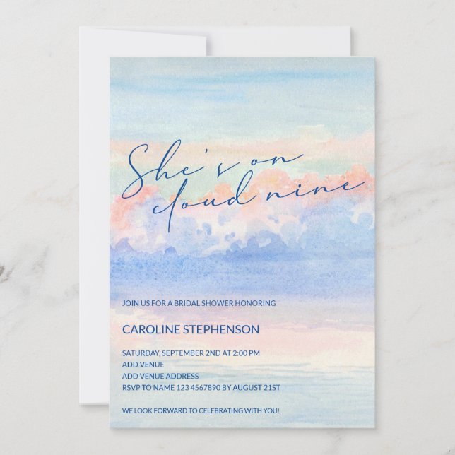 Shes On Cloud Nine Pastel Watercolor Bridal Shower Invitation (Front)