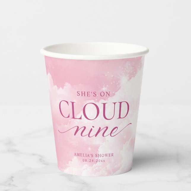 She's On Cloud Nine Pink Bridal Shower Paper Cups (Front)