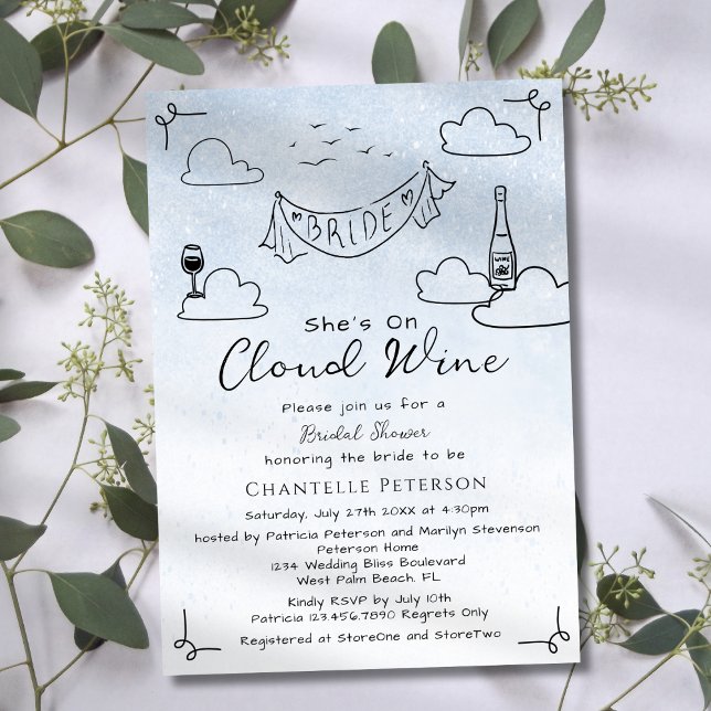 She's On Cloud Wine Funky Scribble Bridal Shower Invitation (Creator Uploaded)