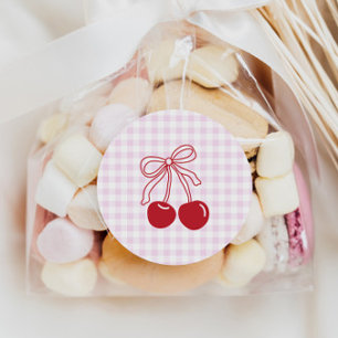 She's Our Cherry On Top Pink Gingham Birthday Classic Round Sticker