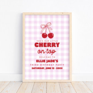 She's Our Cherry On Top Pink Gingham Birthday Poster